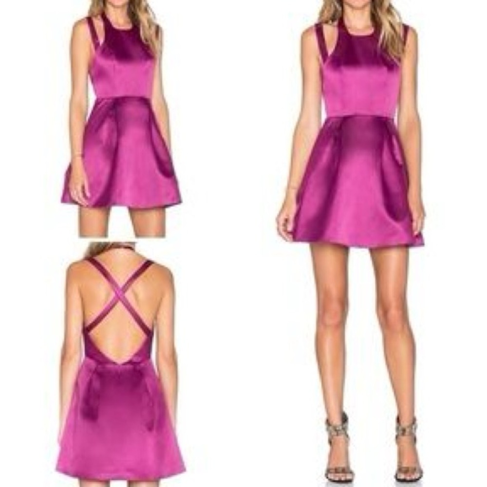 Lovers + Friends Revolve Cranberry Burgundy Berry Satin Halter Criss Cross Dress